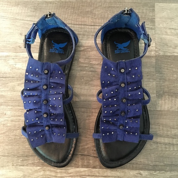 🔴SOLD!! Shiekh Women’s Cobalt Blue Ruffle Sandals - Picture 2 of 14
